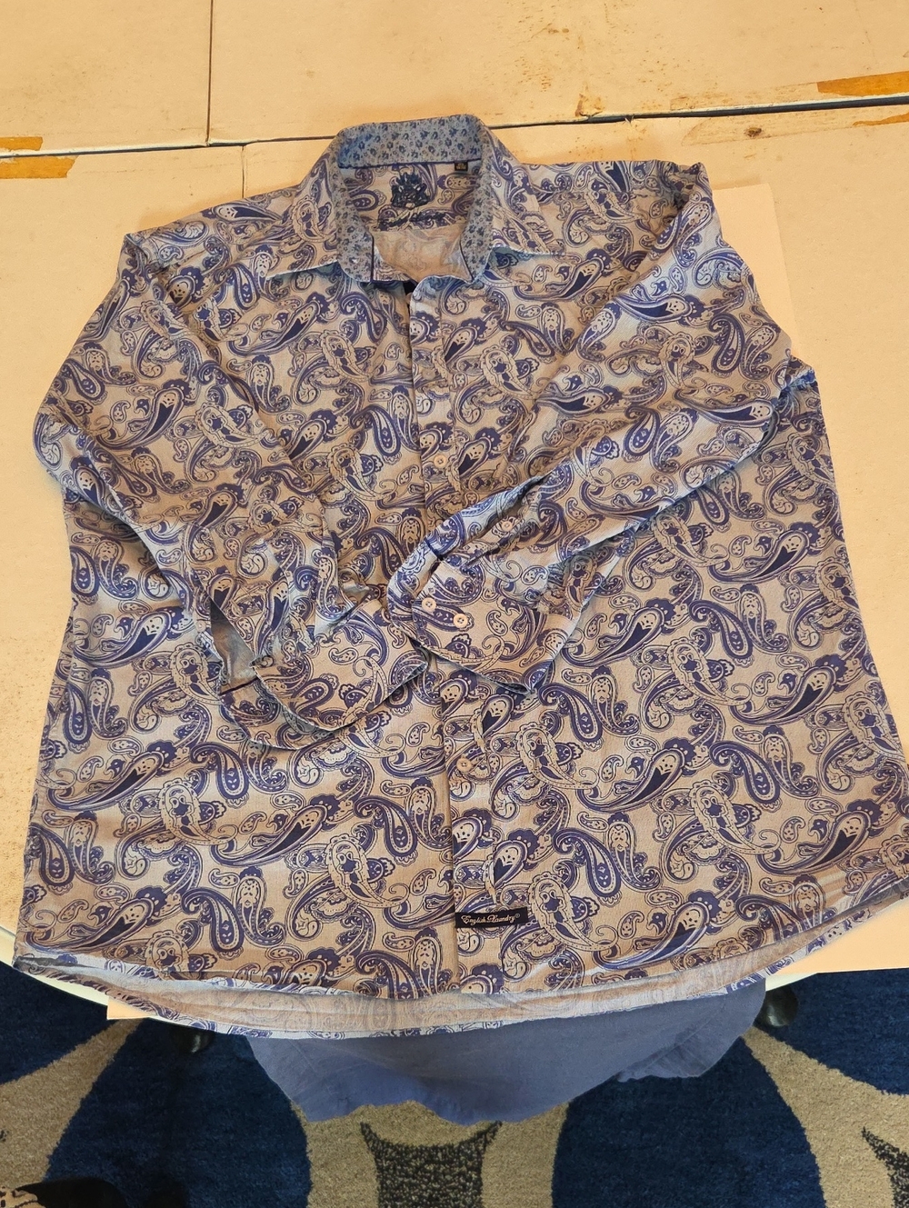 English Laundry John Lennon Blue Paisley L/S Shirt 17 1/2, 32-33 (XL)